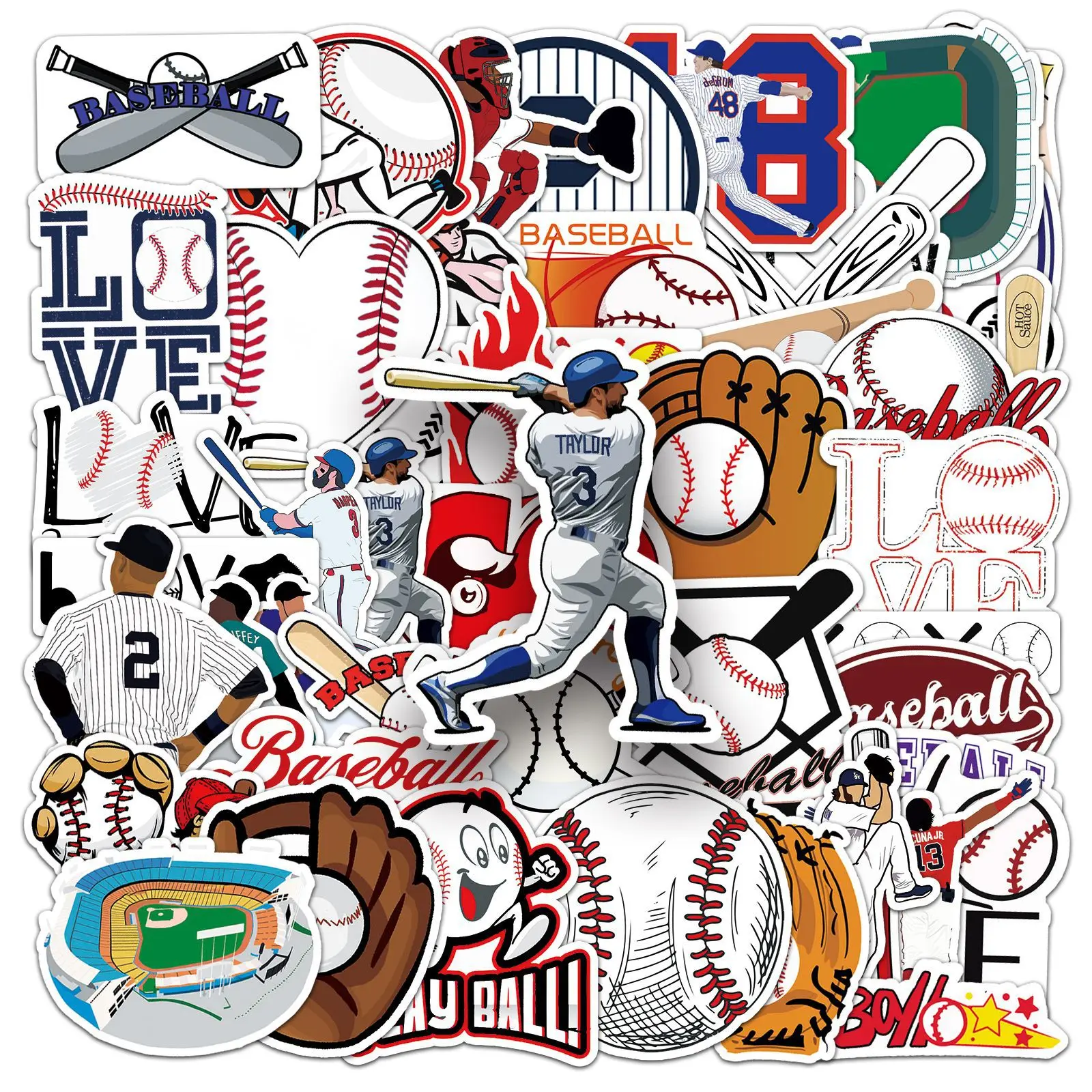 Autocollants de baseball, 50 pièces, autocollants sportifs pour ordinateur portable, album photo, bagages, guitare, casque, autocollants esthétiques DIY Graffiti