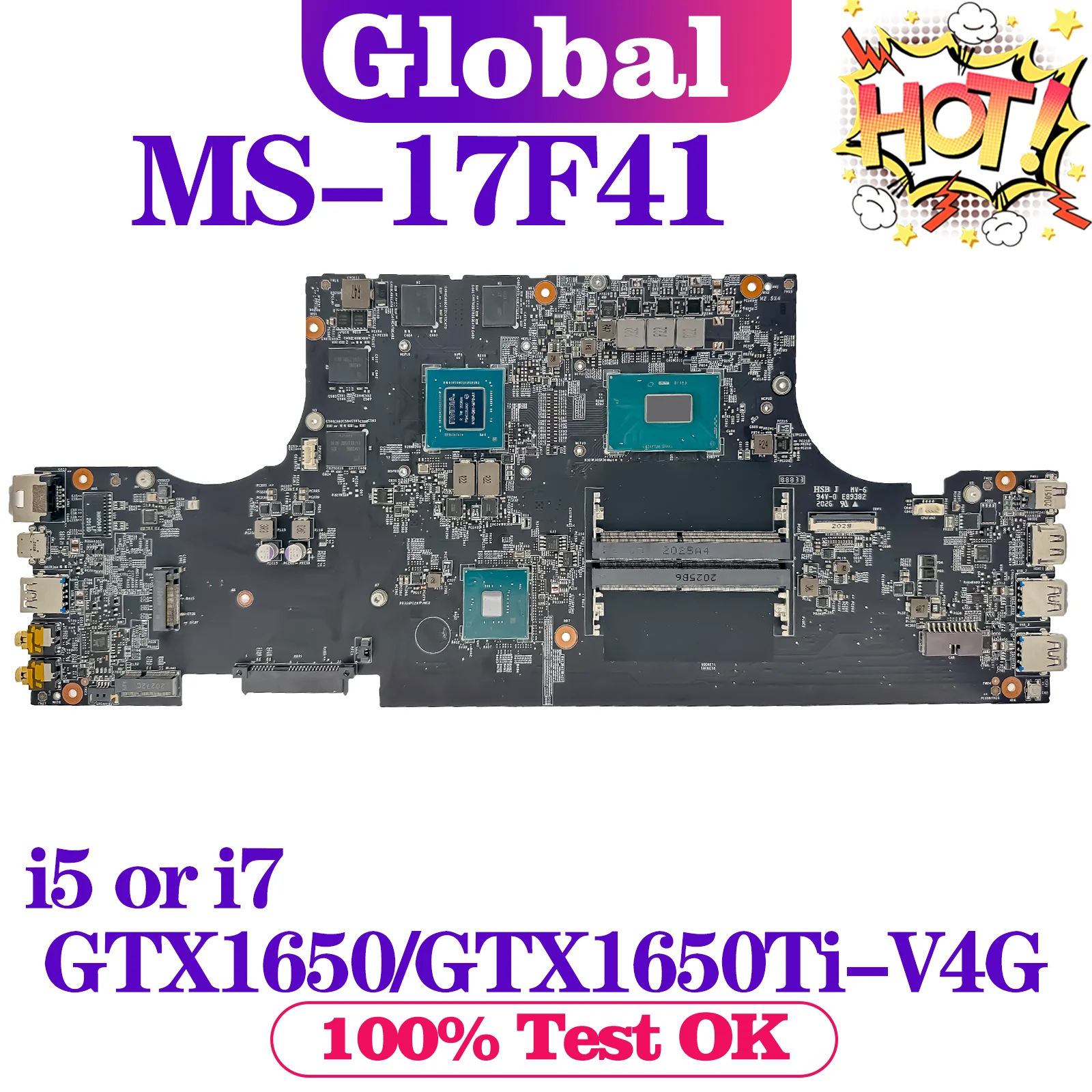 

KEFU Mainboard For MSI MS-17F41 MS-17F4 Laptop Motherboard i5 i7 9th Gen GTX1650/GTX1650Ti-V4G