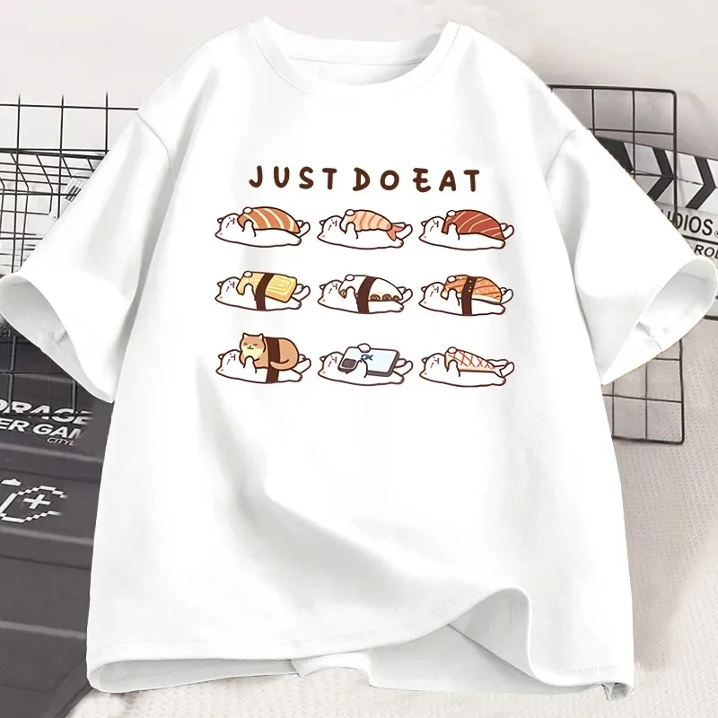 Funny Cat Shusi Graphic T Shirts Cute Cartoon Printed T Shirt Loose Unisex Round Neck Women Clothes Streetwear