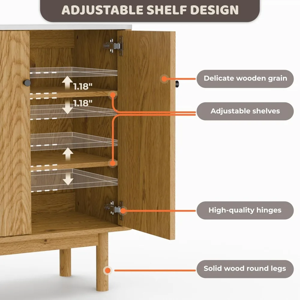 خزانة بوفيه حديثة مخددة مع مساحة تخزين، وخزانة جانبية ذات 4 أبواب، وأرفف قابلة للتعديل، ووحدة تحكم بار القهوة لليفي المعاصر