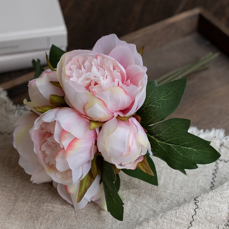 6Pcs/Lot Silk Artificial Peony Bouquet Flowers Decoration Pink Red White Artificial Fake Peonies Flowers Home Decoration