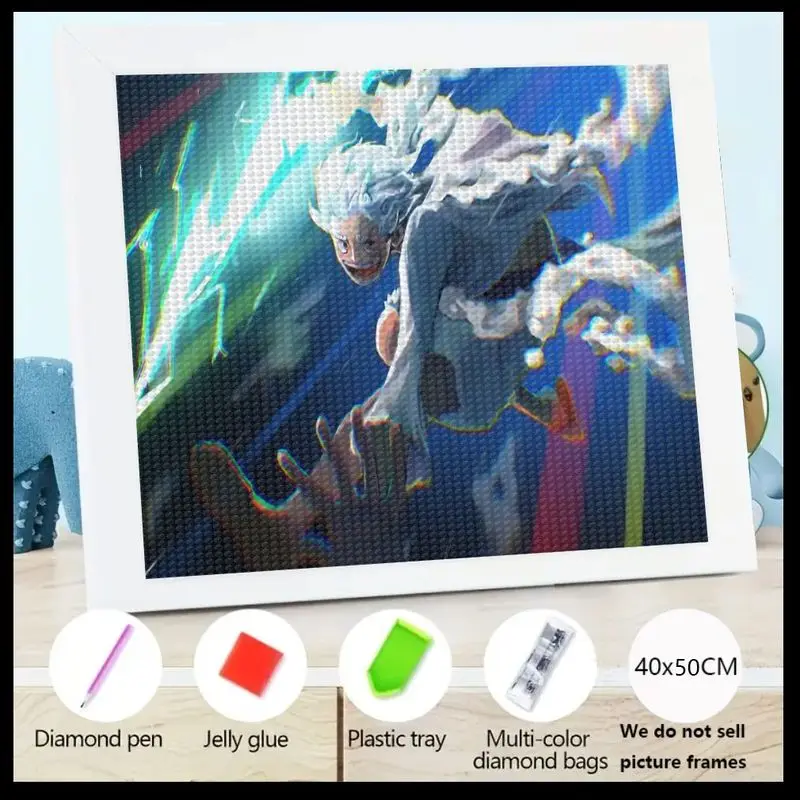 

1PC 5D Diamond Painting Full Kit, One Piece Gear 5 Luffy Anime Character DIY Full Drill Crystal Rhinestone Gem Art, Dynamic & Vi