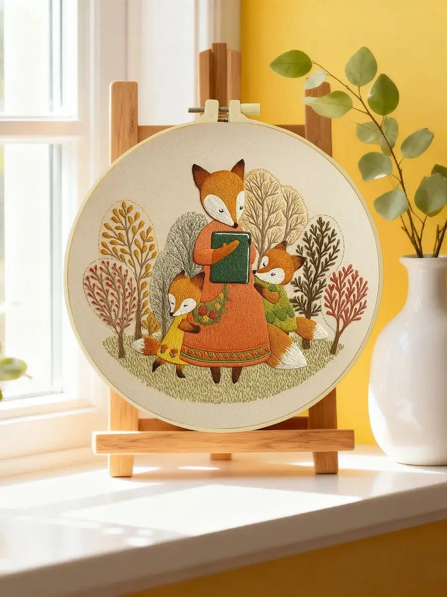 1 Stück 20X20CM/15X15CM 7,87/6,3 Zoll Fuchs-Stickerei-Starter-Kit DIY-Kit DIY-Stickerei-Set für Anfänger Nähkunst – Detail 6