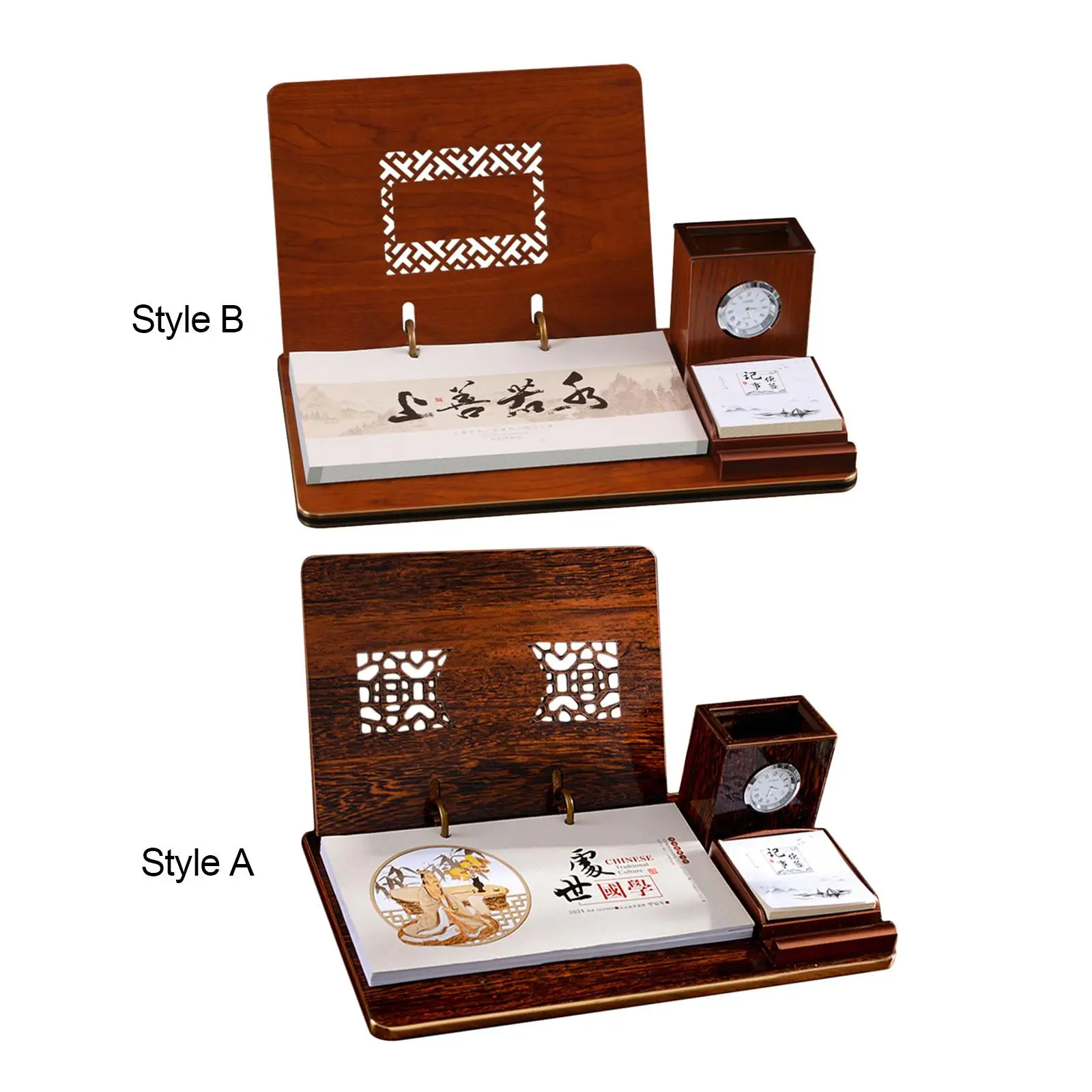 2024 Desk Calendar with Pen Holder Note Clock Desktop Calendar Memo Pages Organizing and Planning for Tabletop New Year Business