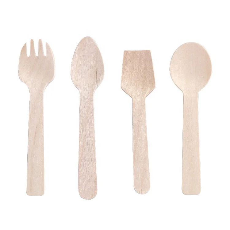 

Vegan-Friendly Disposable Wood Forks Spoons Knives Compostable Wooden Cutlery