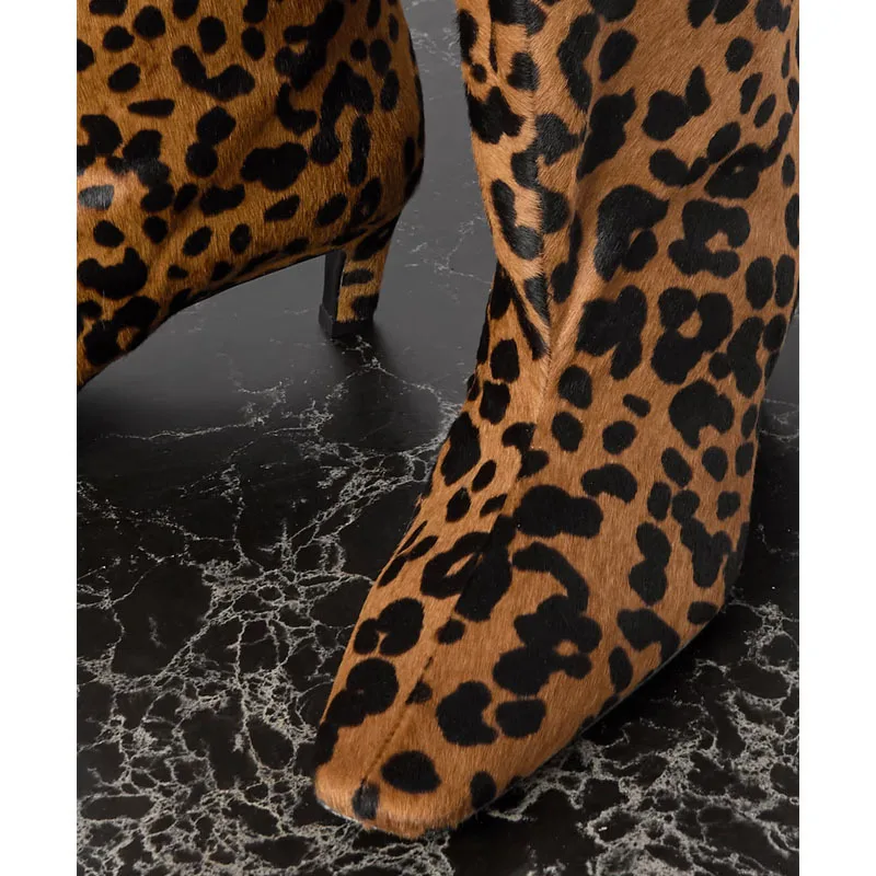 Leopard Print Knee High Boots Middle Heels Square Toe Fashion Women Spring Cool Long Boots Classic Daily Dress Casual Shoes New