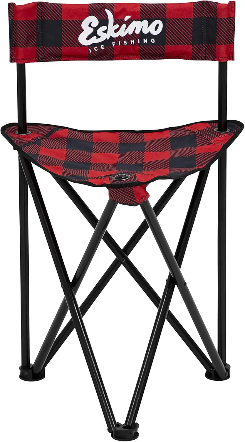 

Foldable Ice Fishing Chair with Adjustable Height, Buffalo Plaid Design, Alloy Steel Frame in Red/Black