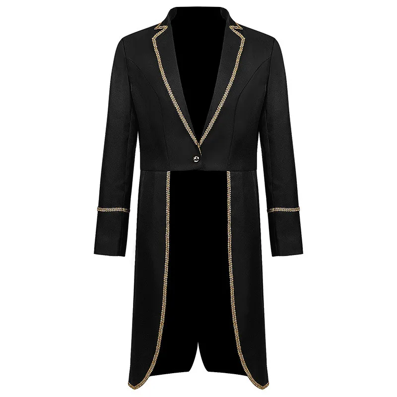 

Medieval Retro Men's Mid-Length Punk Gold-d Coat New loween One-Button Tailcoat Slim Fit Velvet Youth Autumn Wear