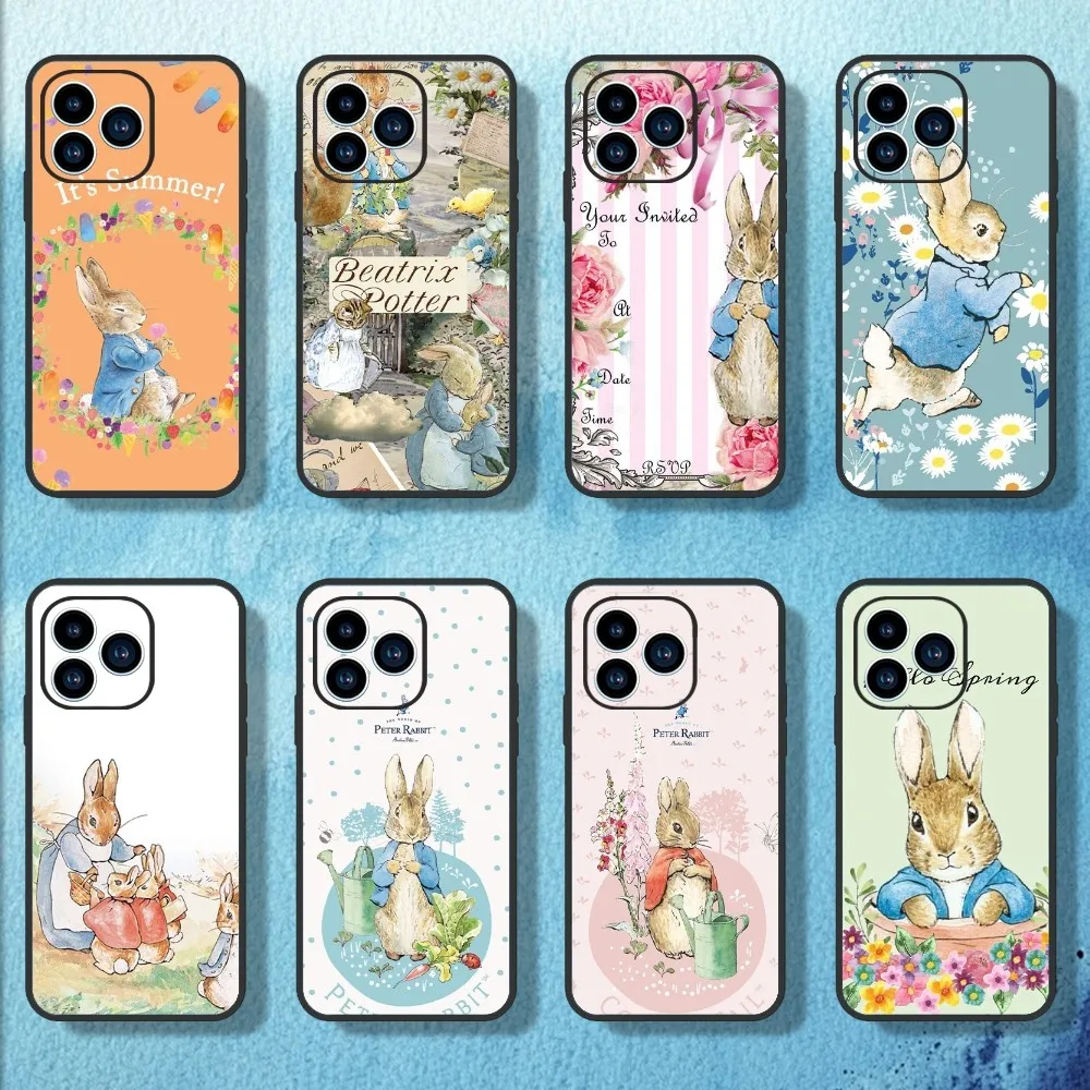 Cute P-Peter R-Rabbit Phone Case For iPhone 11 12 13 14 15 Mini Pro Max Plus 8 xr xs Black Shell