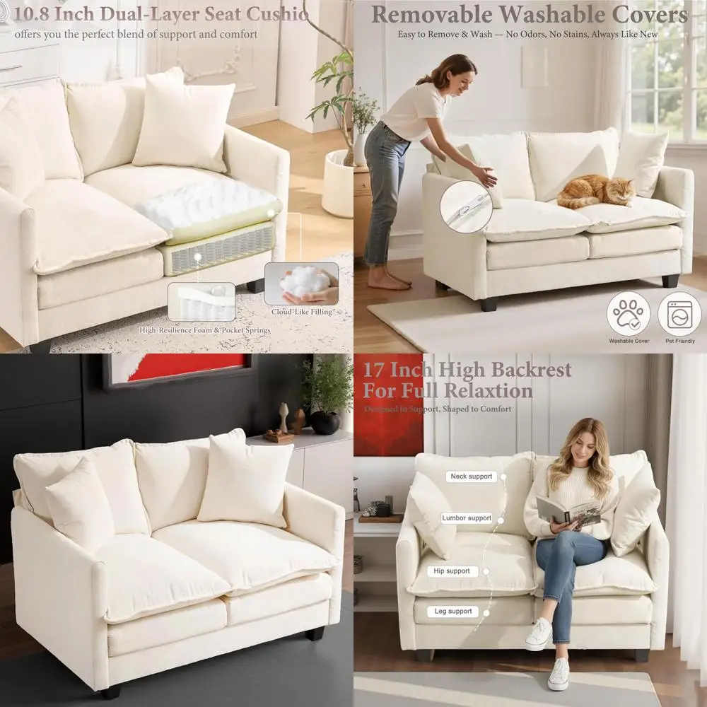 

Компактный 2-местный диван 50 дюймов, удобный диван для спальни или гостиной, простая сборка, глубокое сиденье со съемным чехлом из шенилла