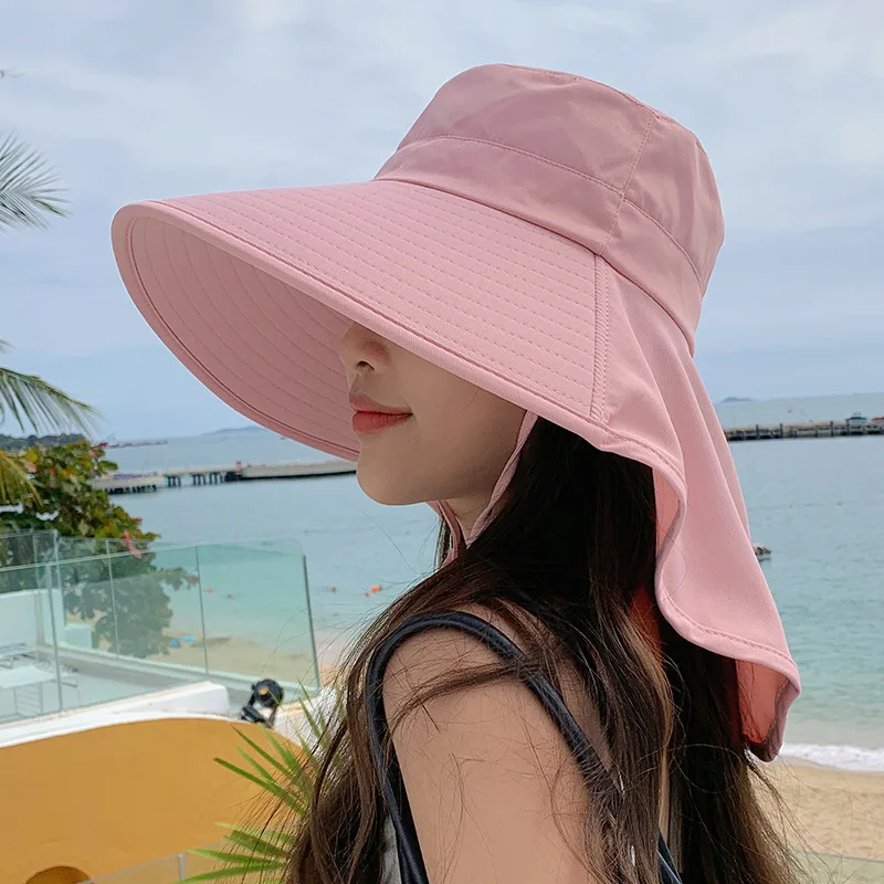 Large Brim Shawl Bucket Hat for Women Korean Versatile Foldable Fisherman Cap Outdoor Sunscreen Visors Vacation Beach Summer Hat