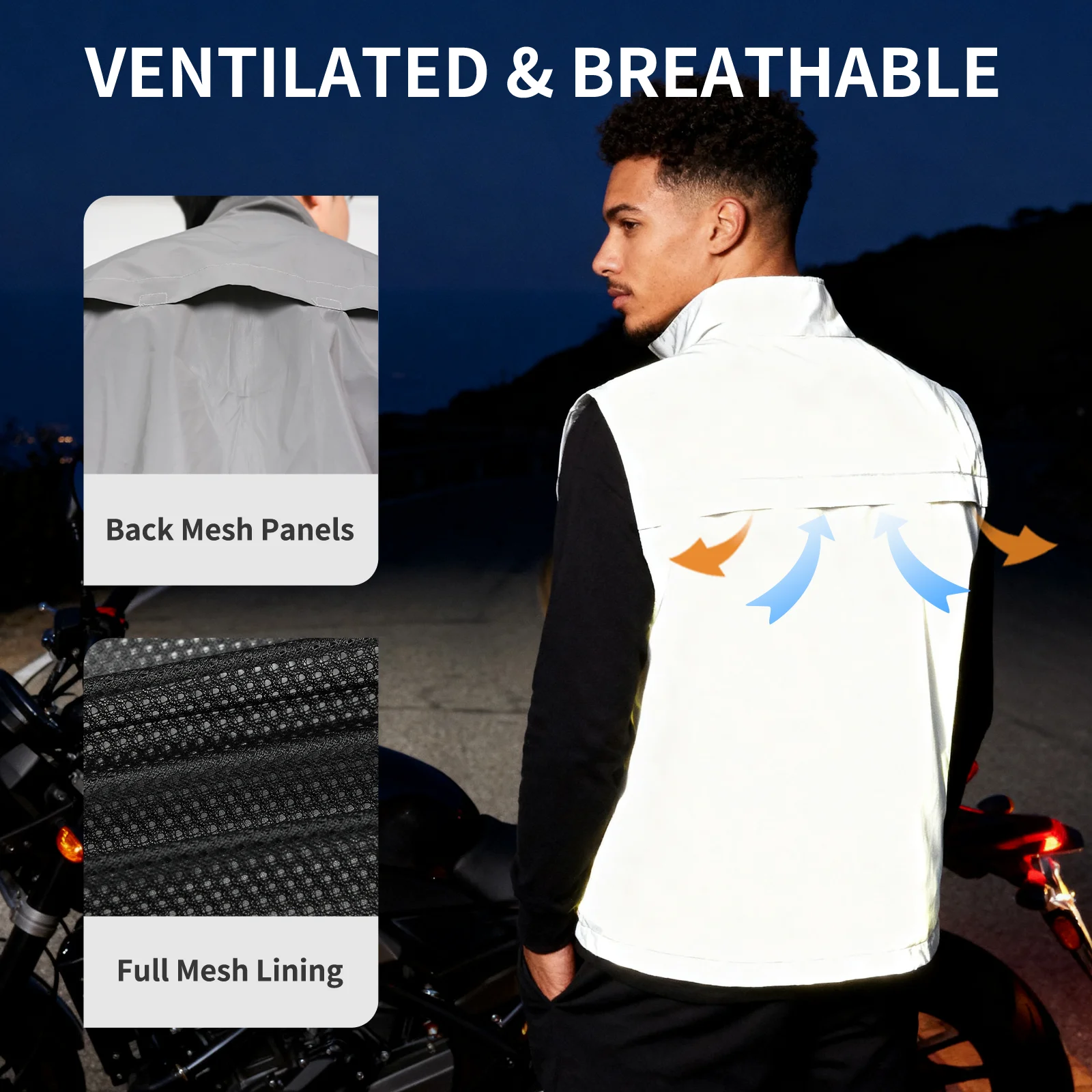 WOSAWE Motorcycle Jacket Vest High Visibility Breathable Reflective Vest Multi-pocket Sleeveless Running Cycling Clothing