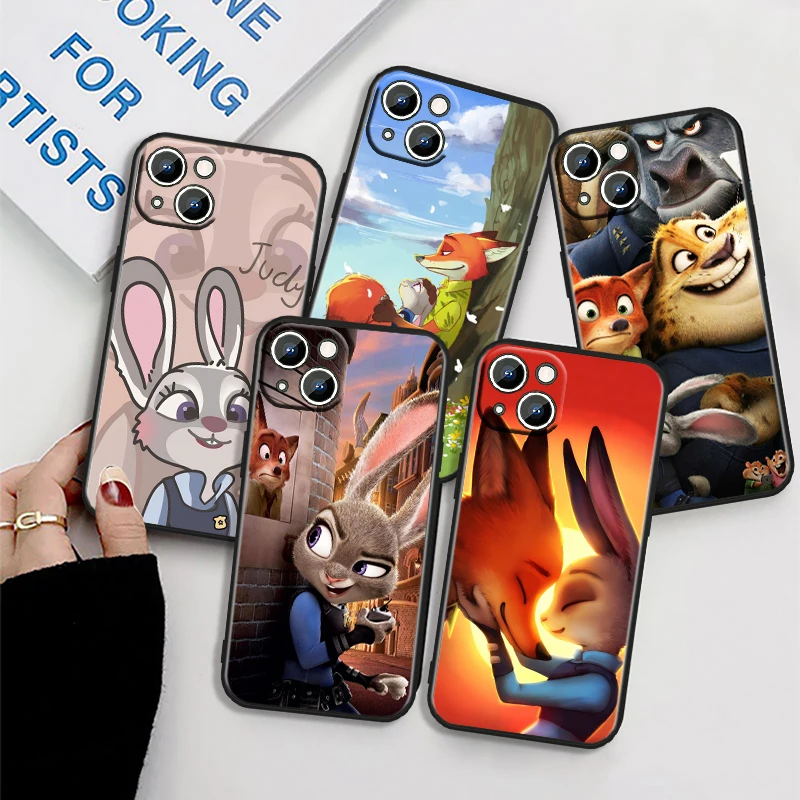 Judy Zootopia Anime Black TPU Phone Case para iPhone, 15, 14, 13, 12, 11, XS, XR, X, 8, 7, SE Pro Max, Plus, Mini