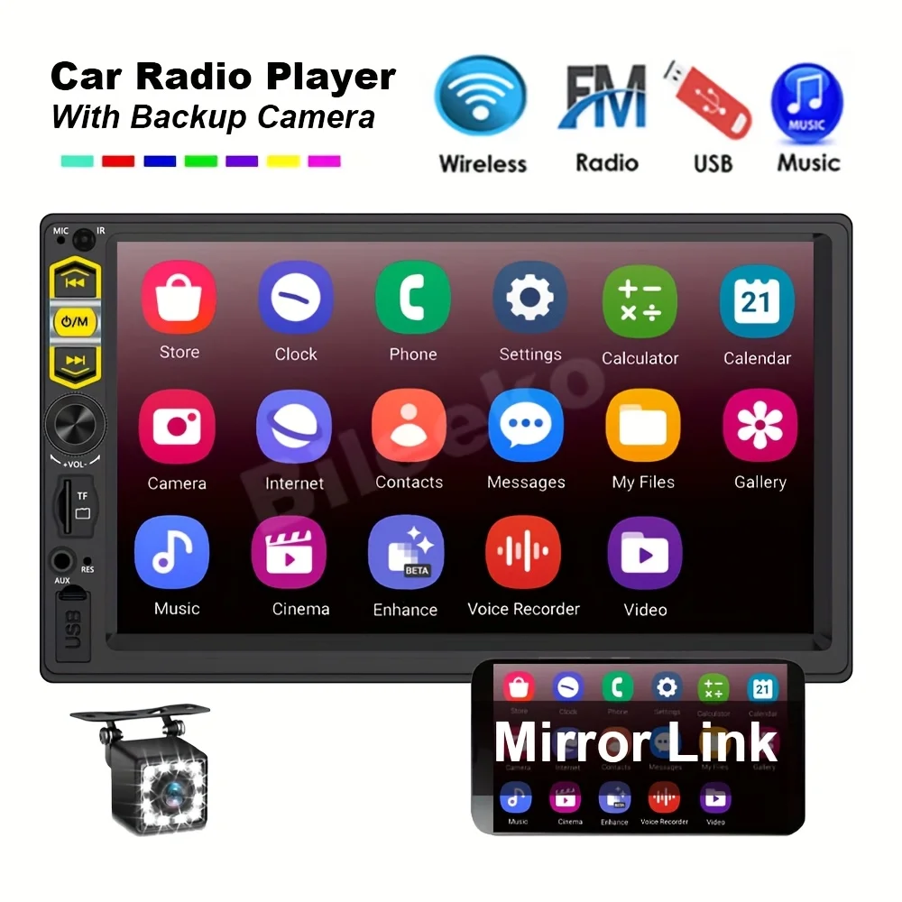 وحدة رأس ستيريو MP5 لراديو السيارة مقاس 7 بوصات مع ملاحة وصلة مرآة FM/USB/AUX/عرض لوحة 2 DIN