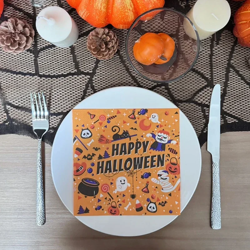 20pcs 33cm 2-Ply New Halloween Colourful Napkins Pumpkin Printed Paper Napkins Party Festival Restaurant Decoration Napkins