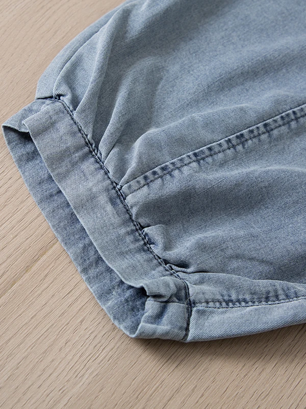 High Waist Loose Straight Leg Jeans Women's Nine Point Long Pants Summer Casual  Cotton Waed Denim Pure Color