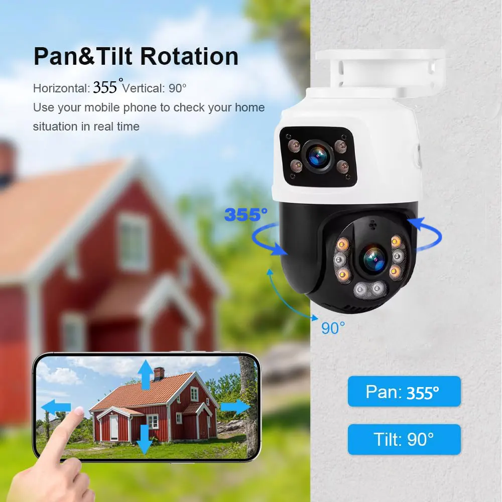 عدسة مزدوجة 4K 8MP PTZ POE IP كاميرا H.265 ثنائي الاتجاه الصوت في الهواء الطلق كاميرا مراقبة للمنزل CCTV كاميرا مراقبة ICSEE XMEYE