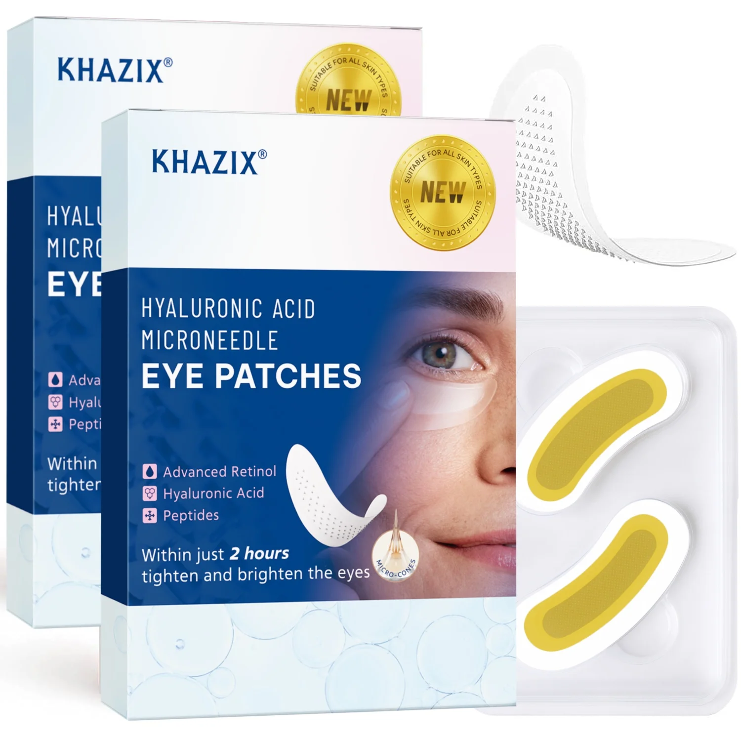 Retinol Microneedle Eye Patches with Hyaluronic Acid & Firming Peptides,for Forehead, Eye Area, Crow's Feet & Smile Lines,1Pair. view 2