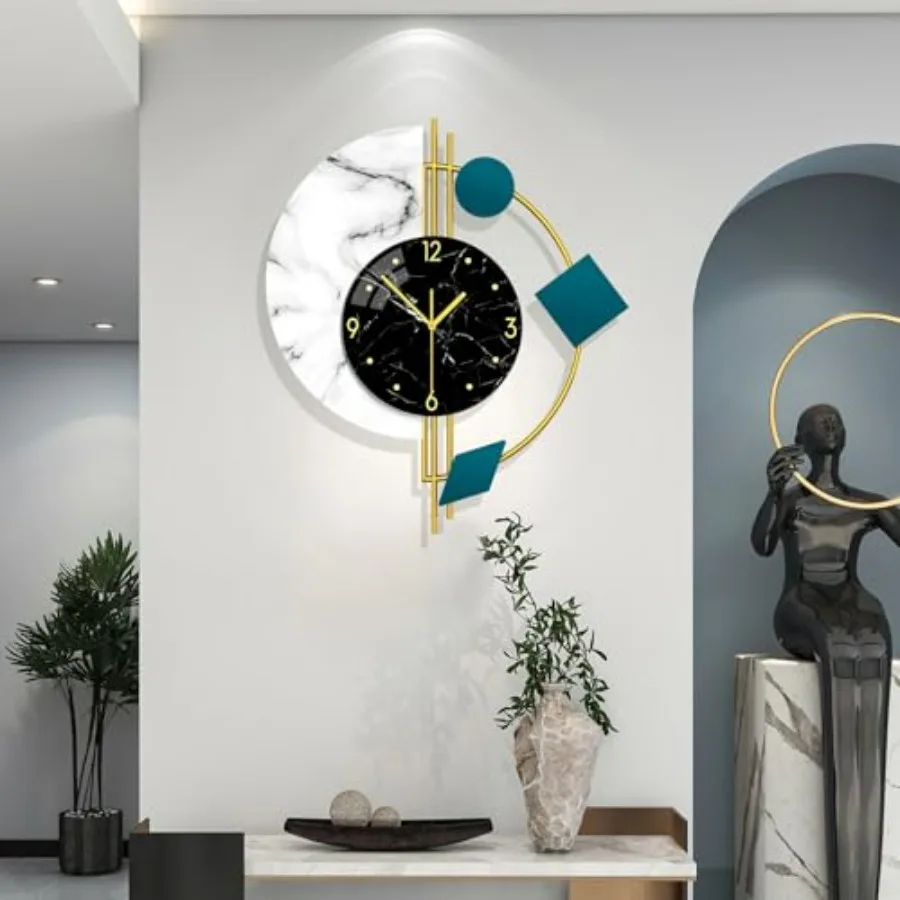 

Large Battery Operated Silent Non-Ticking Metal Glass Wall Clock 19x22in Modern Indoor Decor for Living Room Bedroom Office Kit