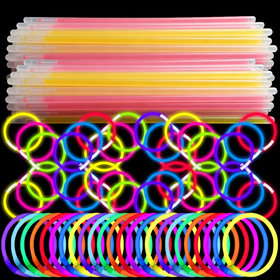 24/48/72 Barras Luminosas de 20cm que Brillan en la Oscuridad con Conectores para Pulseras Luminosas, Recuerdos de Fiesta, Conciertos y Festivales