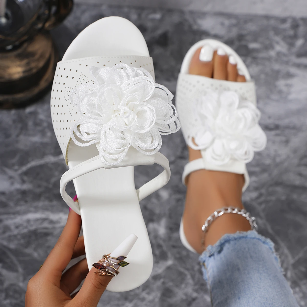 Sandals Women Summer New   Women's Woven Flower Wedge Slippers Outdoor Sports Beach Casual Peep Toe Comfortable Shoes