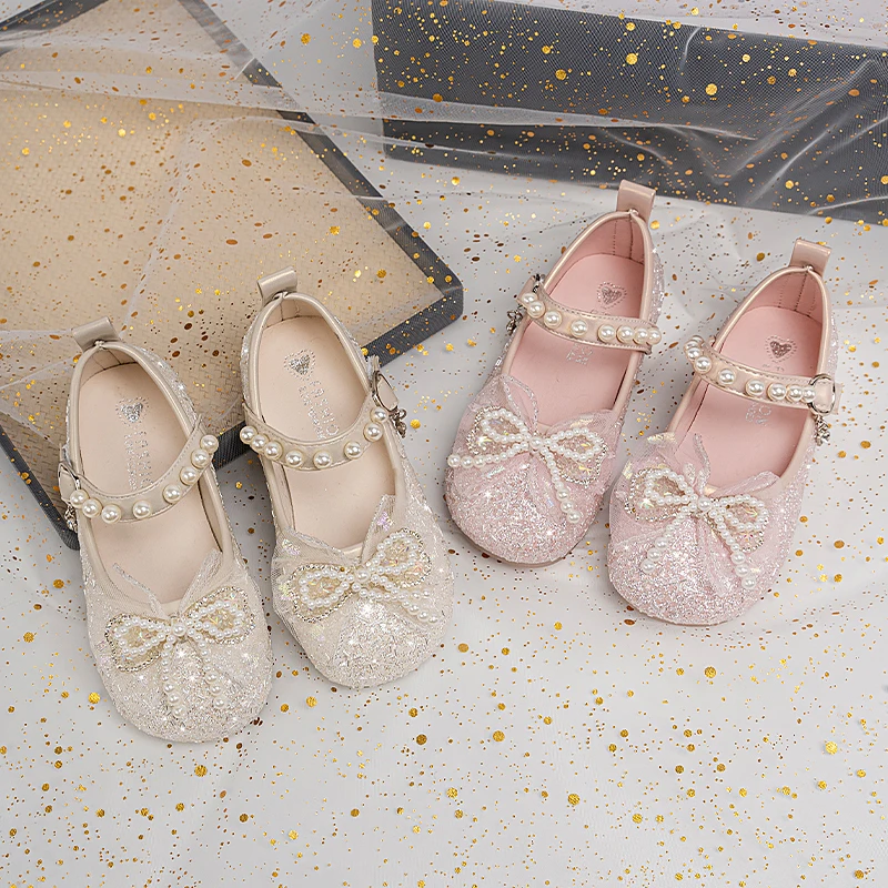 

2026 Spring Summer Children's Princess Sparkling Crystal Shoes Party Wedding Show Flat Shoes Leather Shoes Fashion Casual Girls