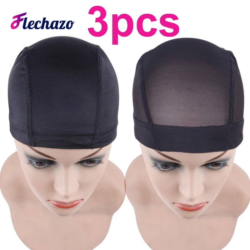 3Pcs Bezklejowe czepki na peruki dla kobiet Czarna siatkowa czapka na peruki do łatwego szycia w kopule Czapka na perukę Tkana czapka na perukę Rozmiary S M L