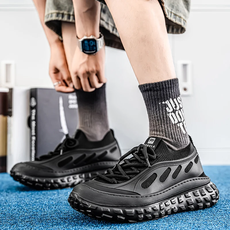 

2025 г., дышащая мужская обувь с сеткой, весенняя повседневная спортивная обувь, универсальная противоскользящая рабочая обувь, повышающая обувь на толстой подошве для отдыха