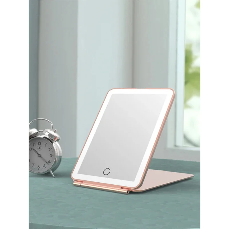 

Светодиодное складное дорожное зеркало для макияжа, 3 цвета, режимы освещения, перезаряжаемый через USB сенсорный экран, портативное настольное косметическое зеркало