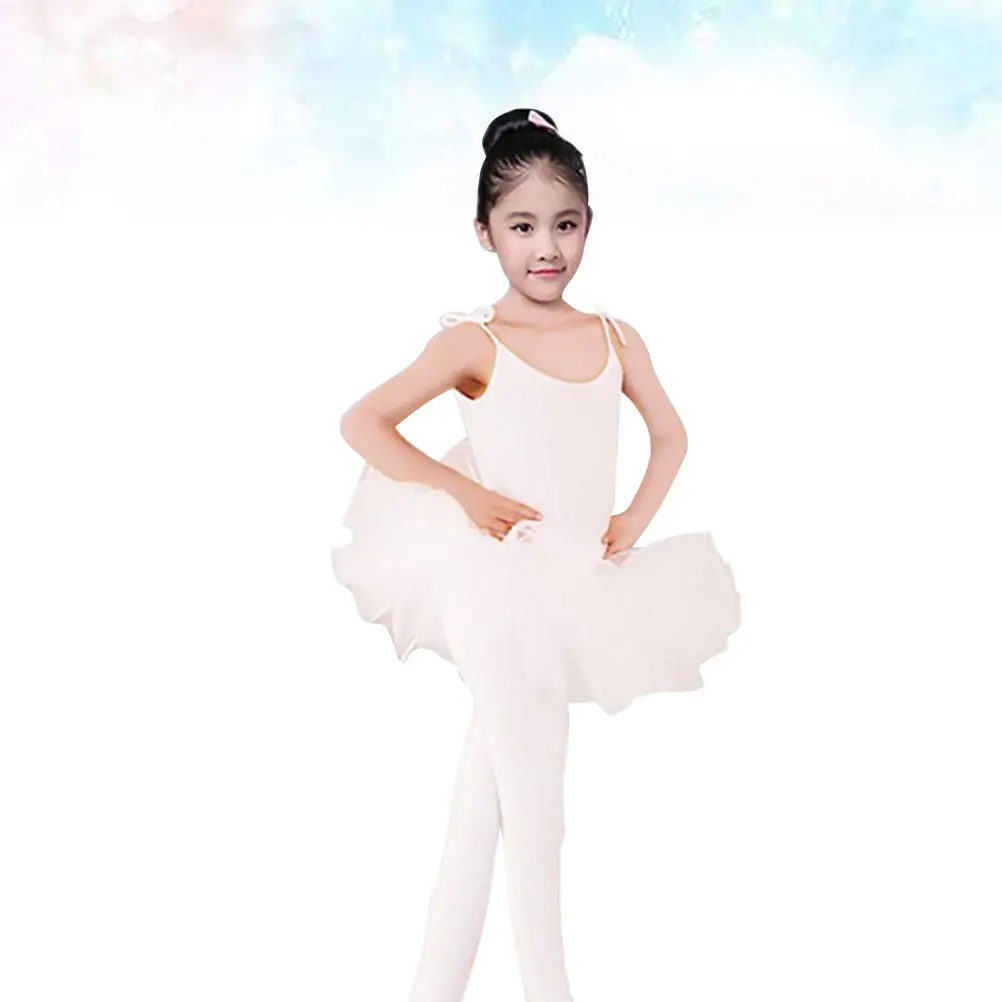 Little Girls Tulle Ballet Skirt One-Piece Sleeveless U-Neck Ballet Tutu Dress White L 100-110 Dancing Costume Elastic