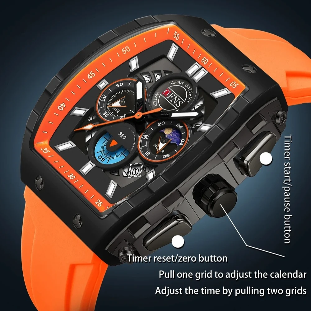 OFNS 1203 Modische Herren-Quarzuhr Multifunktionale Chronographenuhr Drei-Zifferblatt-Sechs-Zeiger-Quarzuhr Kalender Business-Herrenuhr