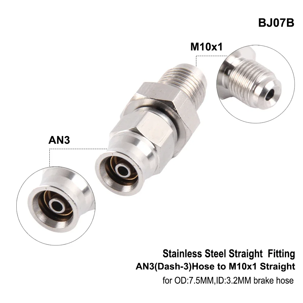 AN3 auto MotorBike Hydraulic Brake Oil Hose Banjo Fitting stainless Steel 10mm for PTFE line