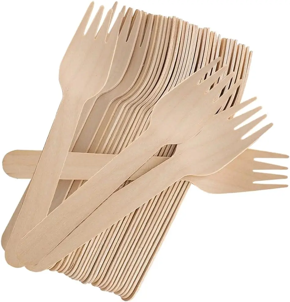 

Eco-Friendly Wooden Forks, 100 Pack - Biodegradable Cutlery for Parties, Picnics, Camping, and Weddings