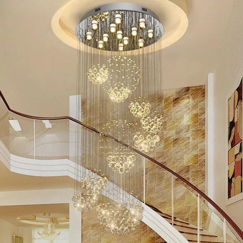 

Indoor Spherical Pendant Lamp Living Room LED Crystal Chandelier Large Hotel Lobby Restruant Light Round Duplex Stair Decoration