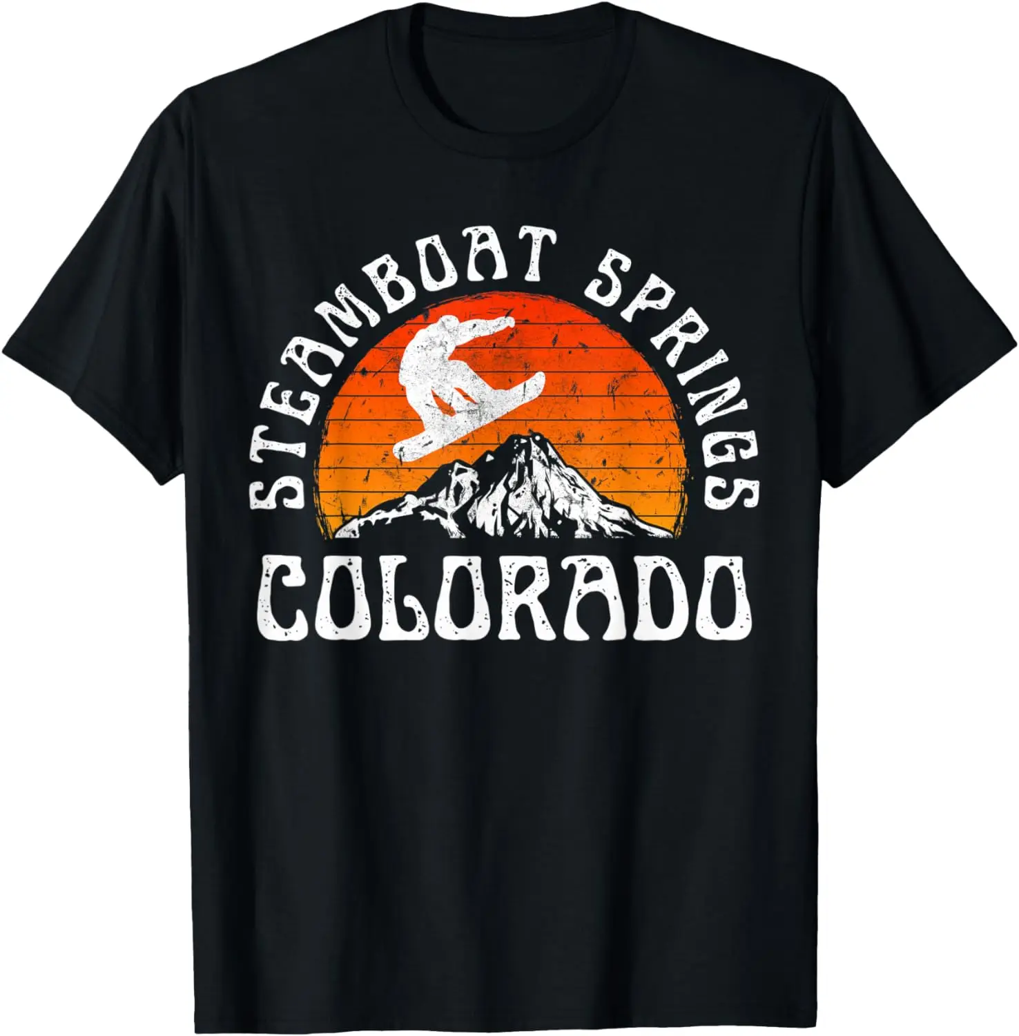 

Steamboat Springs Colorado Snowboarder Retro Sunset Ski T-Shirt