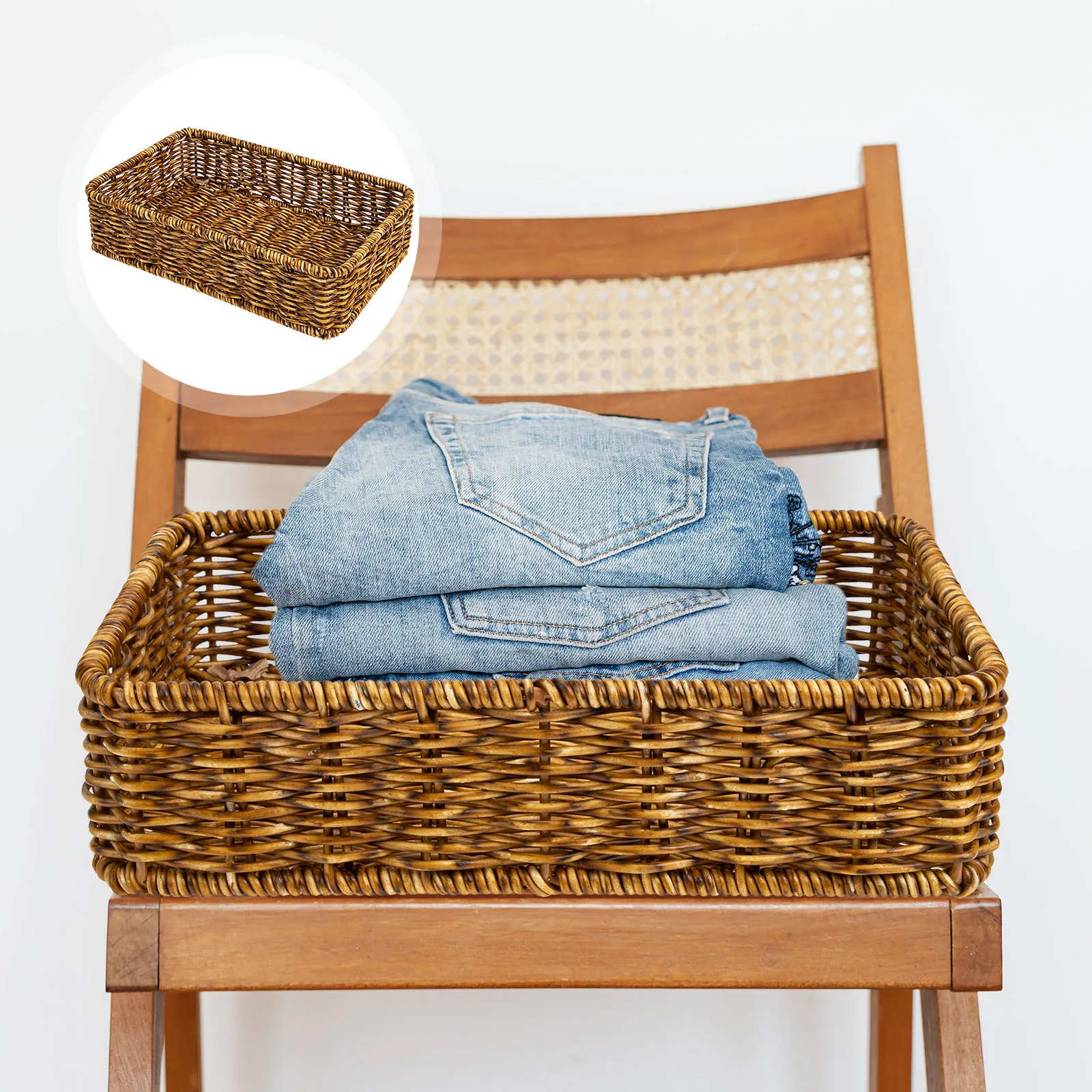 

Kitchen Storage Utensil Basket Household Plastic Basket Woven Design Non-Skid Condiment Organizer Fruit Snack Bread