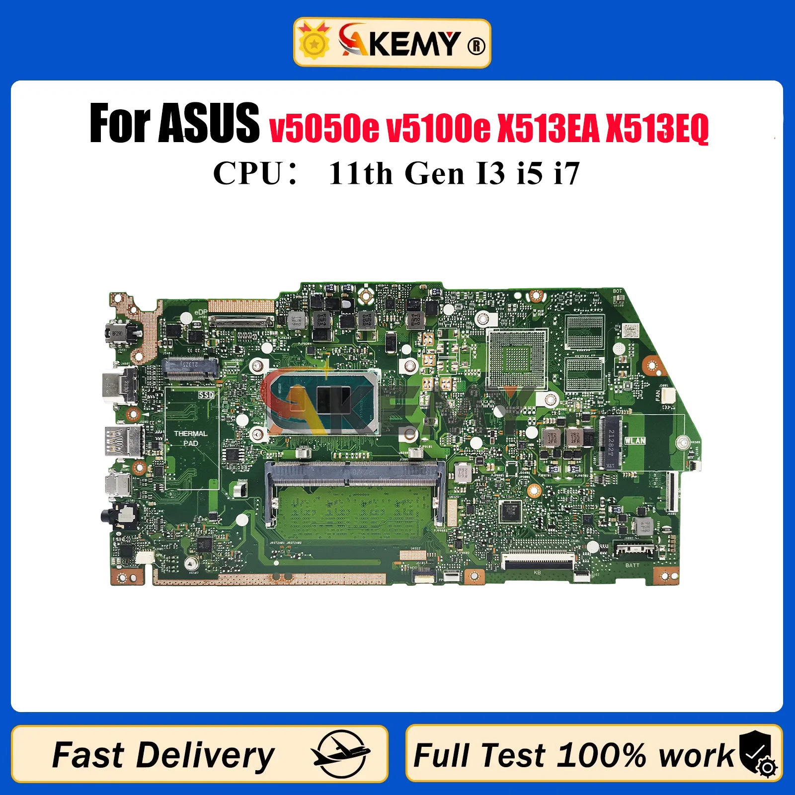 

X513EA Laptop Motherboard For ASUS VivoBook X513E v5050e v5100e X513EA X513EQ X513EP Notebook Mainboard With 11th Gen I3 i5 i7