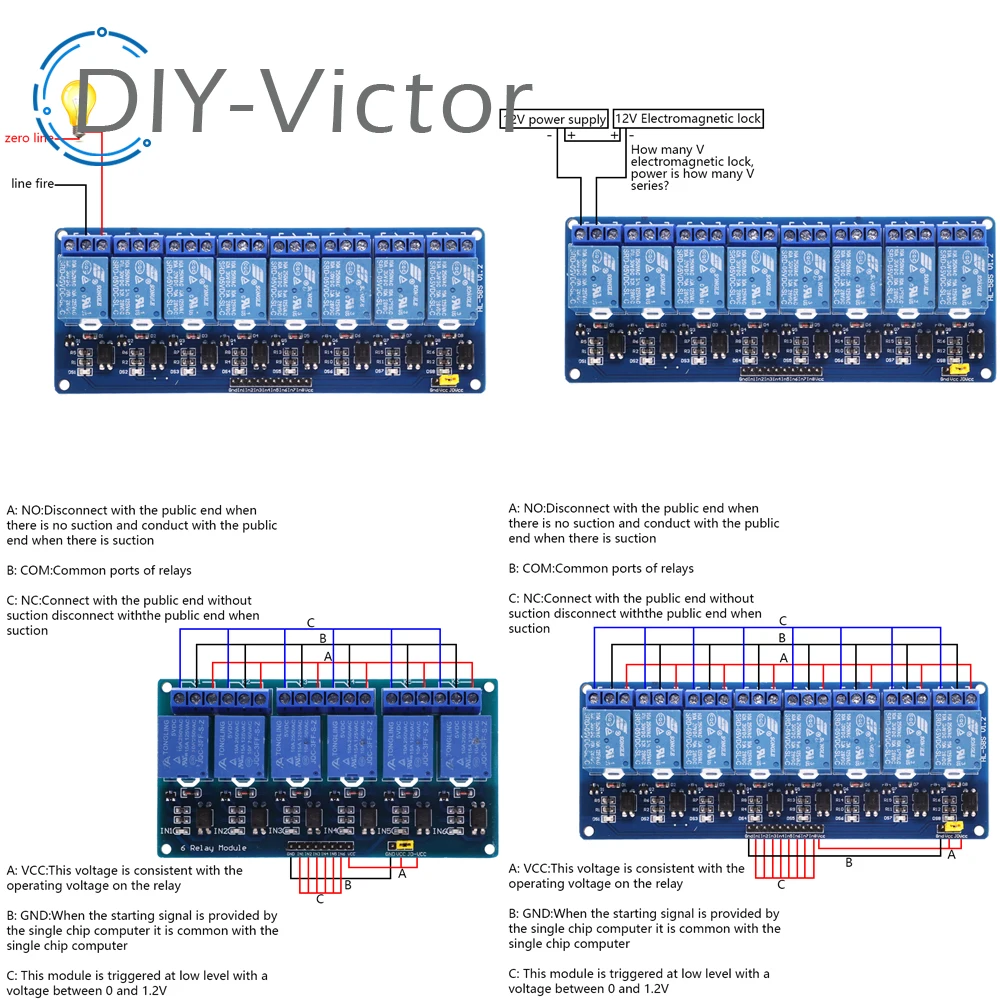 Módulo de relé de 1 2 4 6 8 canales DC 5V 12V con optoacoplador disparador de bajo nivel placa de expansión de 1 vía para Arduino Raspberry Pi