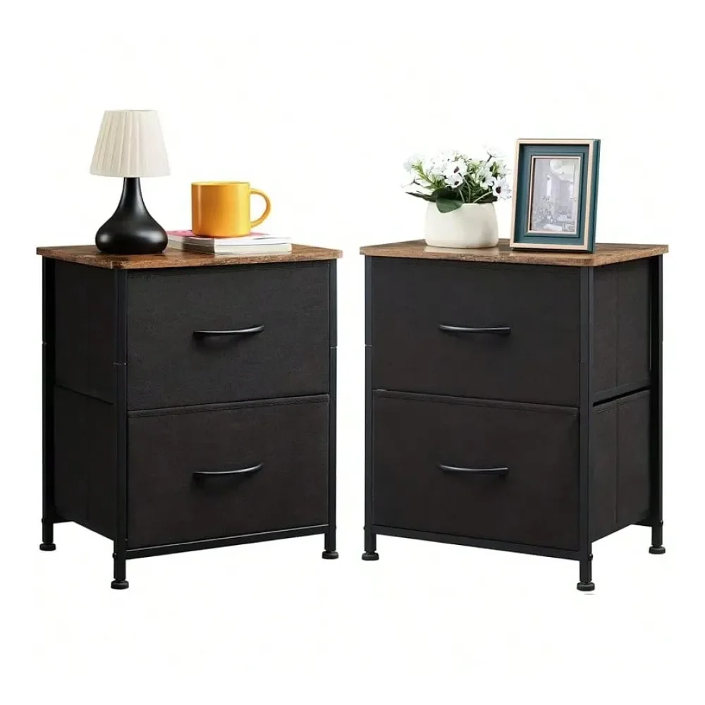 

Set Of 2, Small Dresser For Bedroom With 2 Drawers, Bedside Table Night Stand End Table With Fabric Bins For Bedroom Kids Close