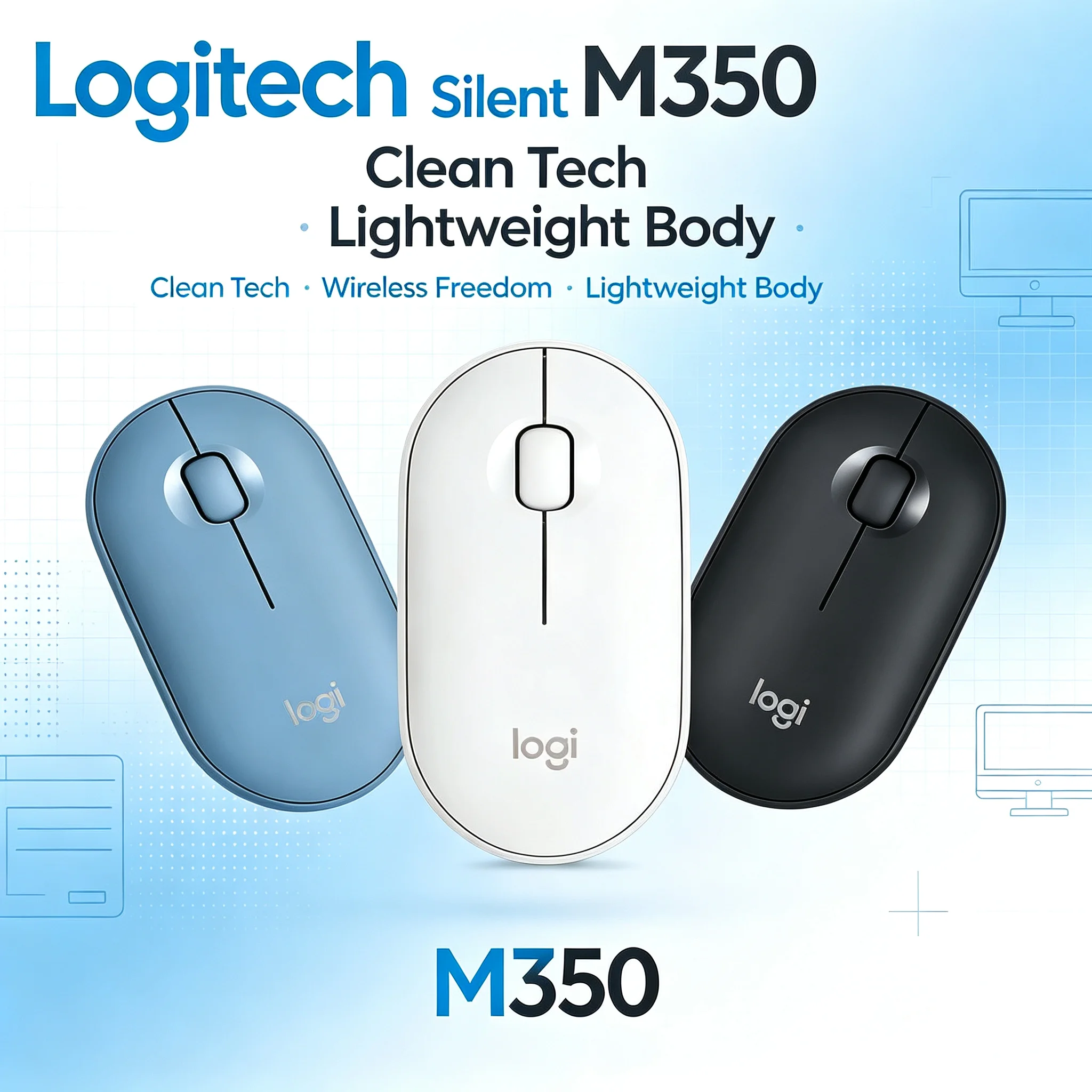 Logitech M350 Silent Wireless Mouse Slim Lightweight Mice Multi-color Option For Office Work