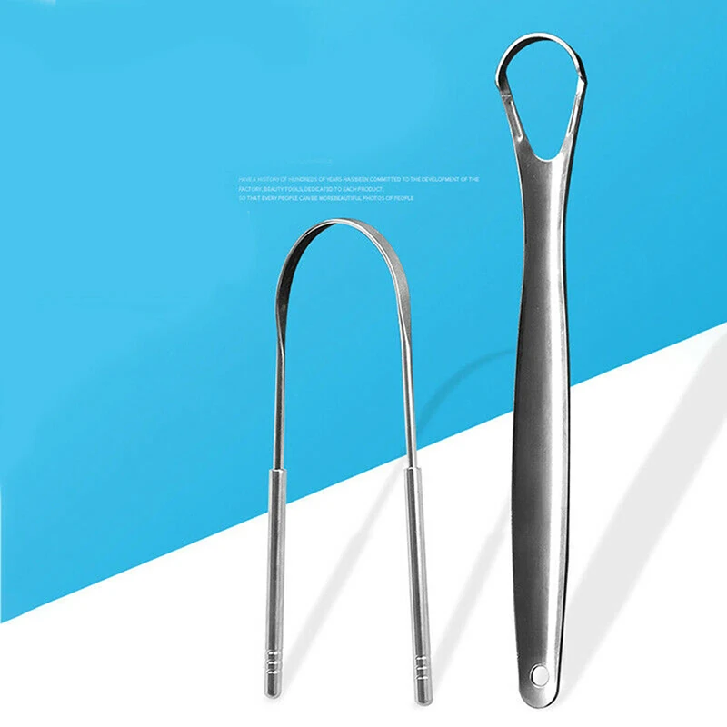 2 Pcs Stainless Steel Tongue Scraper Silver Metal Cleaner Eco-friendly Oral Care Fresh Tool Reusable Breath Brush