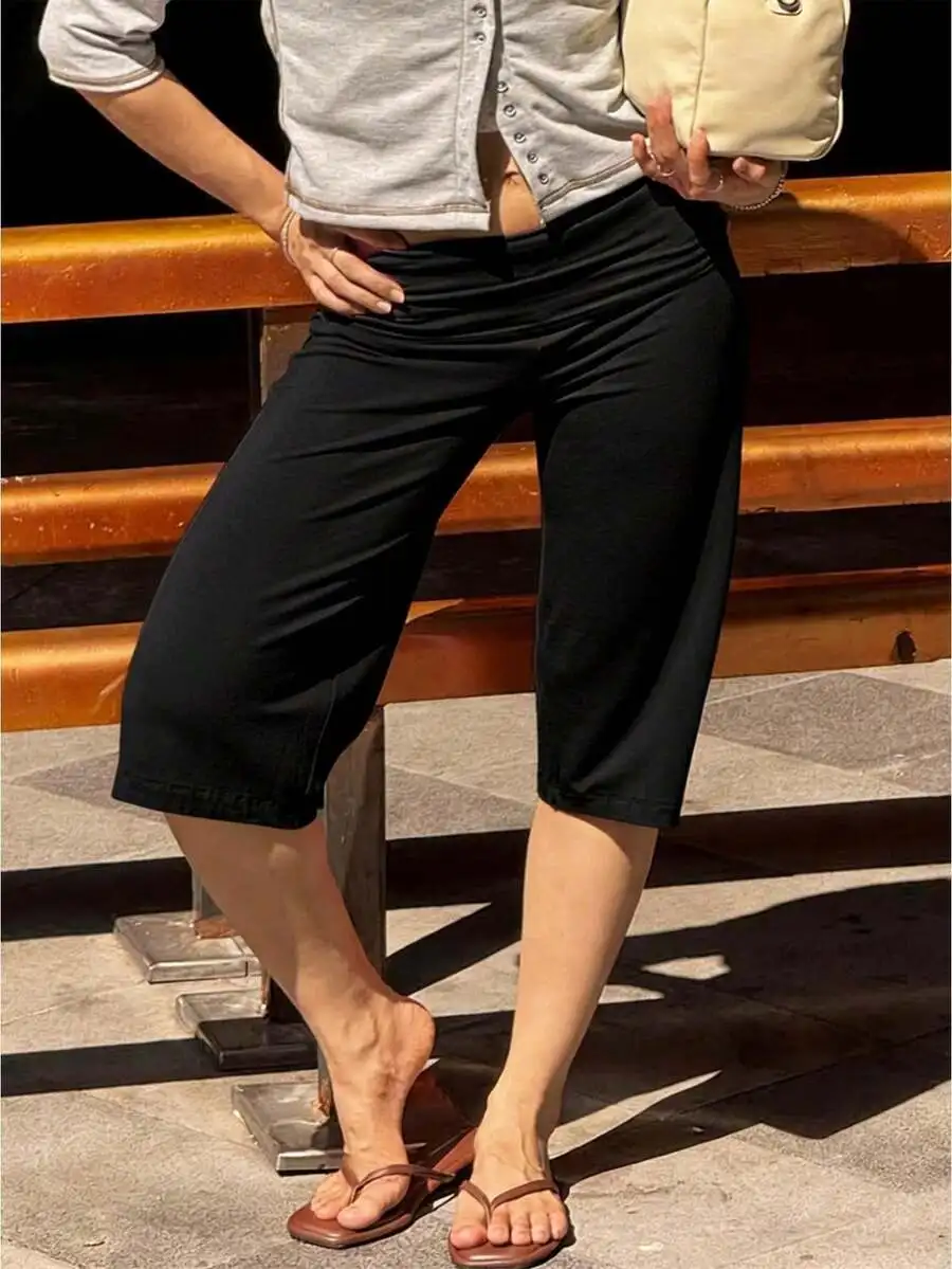

Women Casual Loose Fit Capri Pants Cropped Flowy Cotton Gaucho Pants Comfortable Lounge Bottoms
