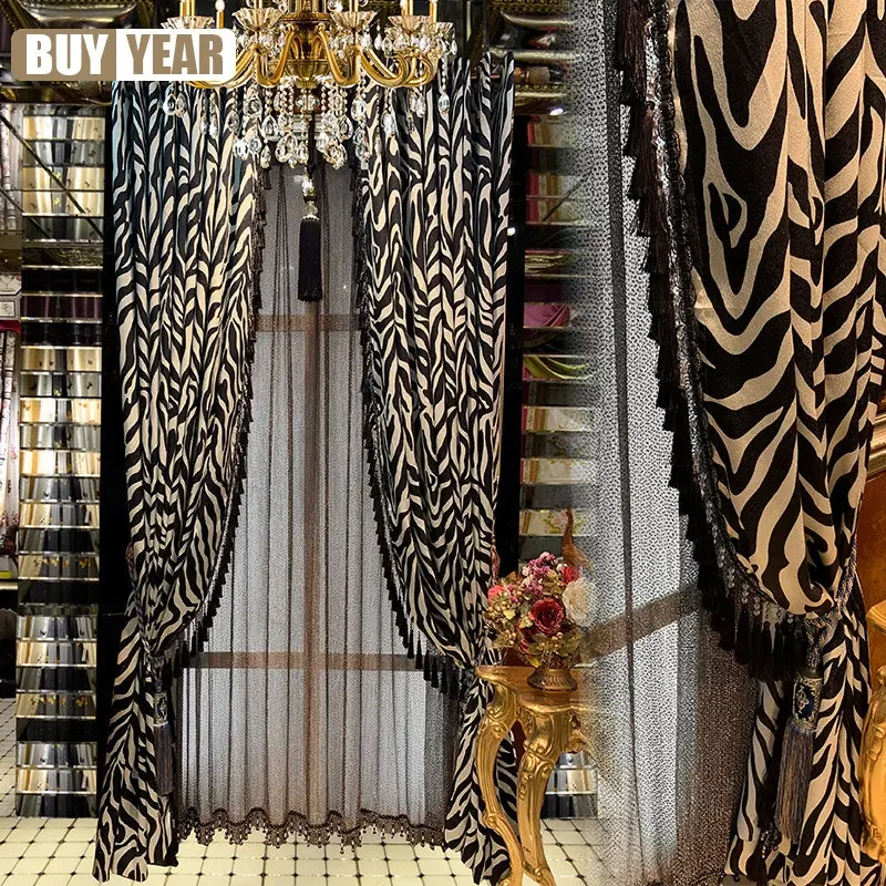American New Black And White Stripes Luxury Curtains For Living Dining Room Bedroom Modern French Shading High-precision Custom