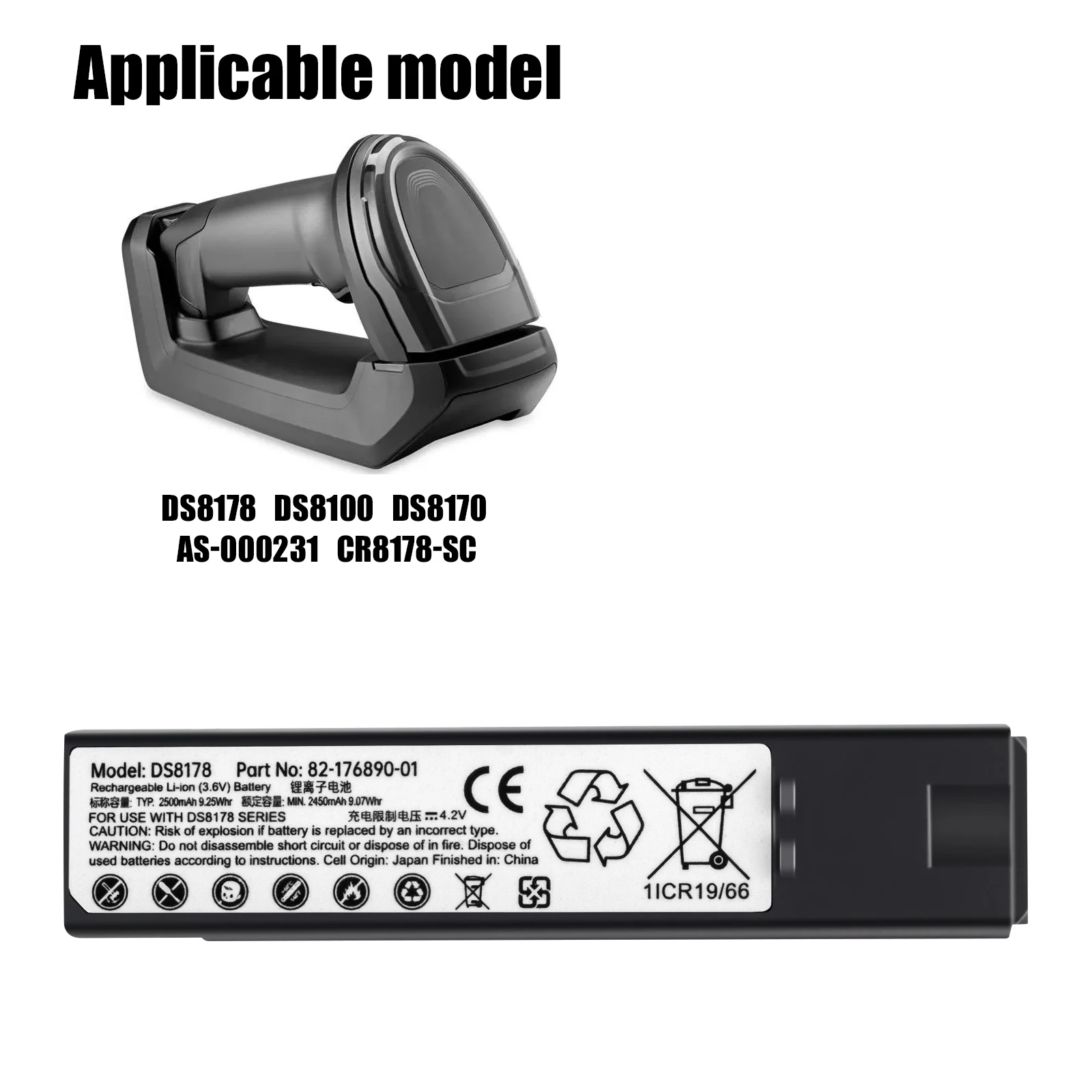 

Bar Code Scanning Collector Battery For Zebra DS8178 DS8100 DS8170 AS-000231 CR8178 82-176890-01 71-176890-01 BTRY-DS81EAB0E-00