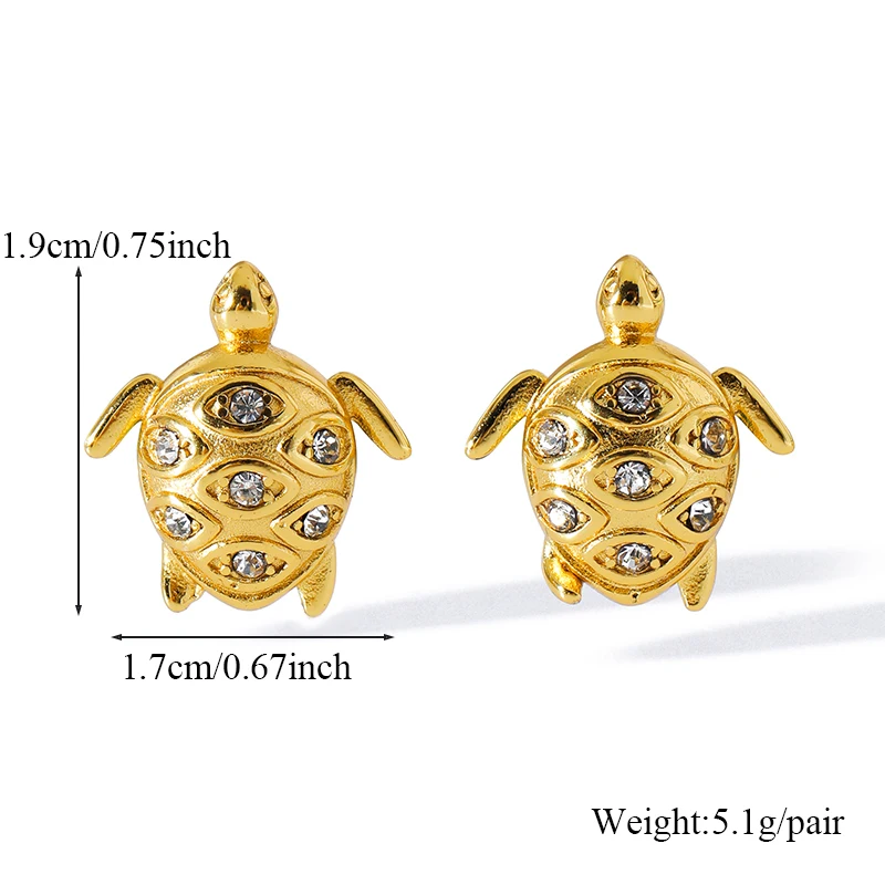 EILIECK 316L Stainless Steel Gold Color Turtle Zircon Stud Earrings For Women Fashion Waterproof Ear Jewelry Girls Gift Bijoux