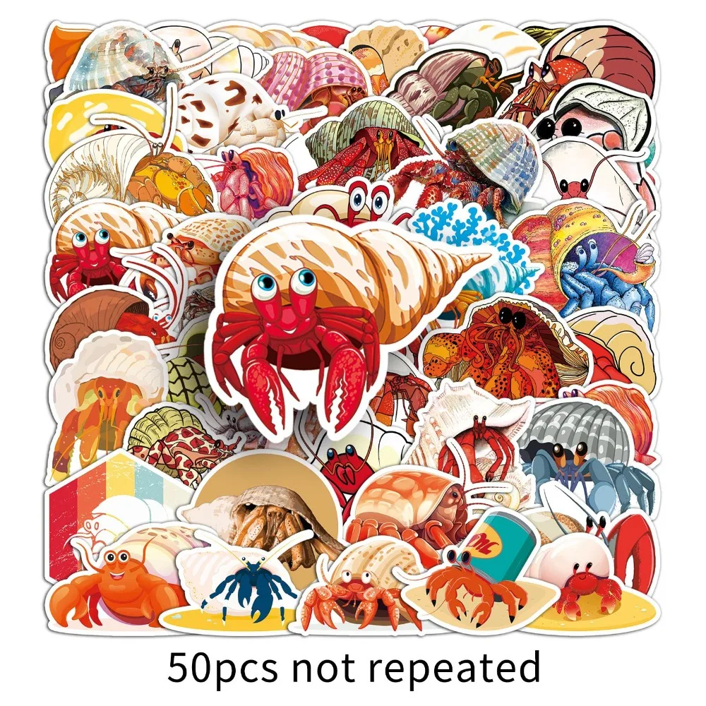 10/50pcs Cute Cartoon Marine Organism Hermit Crab Stickers Sea Animals Vinyl Laptop Decals Luggage Phone Waterproof Graffiti Toy