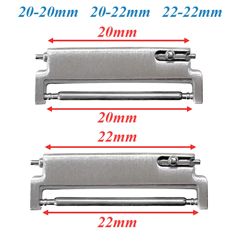 2개 시계줄 어댑터 20mm에서 20mm, 22mm에서 22mm, 22mm에서 20mm 퀵 릴리즈 핀 커넥터 시계줄 스프링 바 액세서리