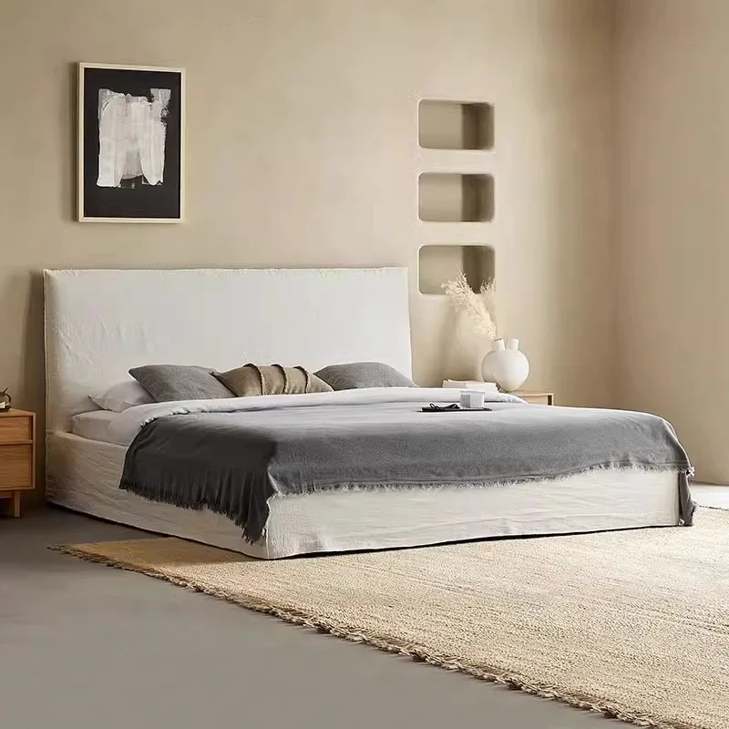 ml-Wabi-sabi Flax Fabric Double Queen Bed 1.8 Meters Can Be Fully Disassembled and Washed Plain Simple Homestay Inn Furniture%