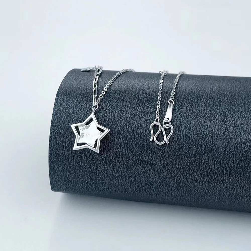 Real Pure Platinum 950 Women Lucky Hollow Star O Square Cable Link Chain Necklace 4.6-4.7g