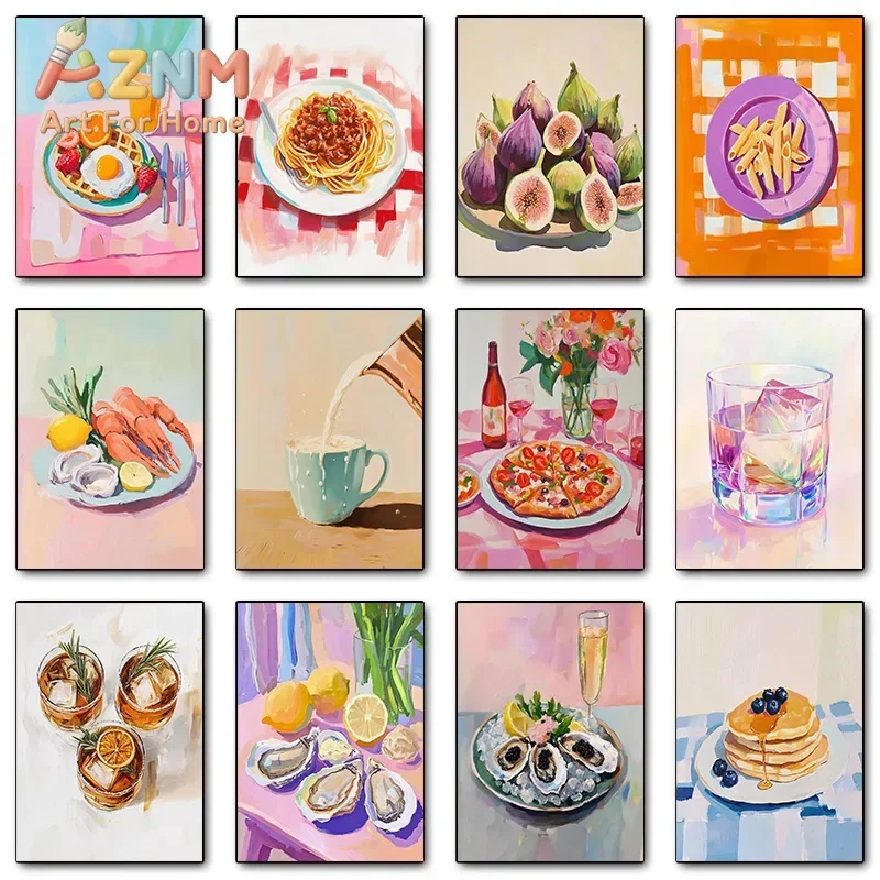 2026 Blueberry Pancake Breakfast Oyster Seafood Kitchen Eggs Spaghetti Poster Print Wall Art Pictures Canvas Painting Room Home